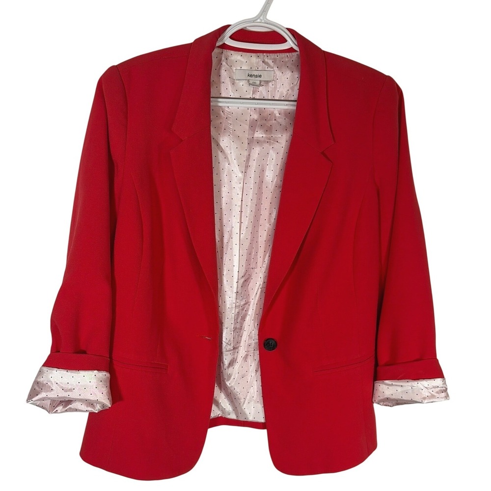 Kensie Women Career Office Blazer Orange Polka Dot Lining M Business Casual
